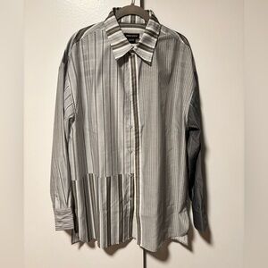 Men's Striped Casual Button Down Shirt - Black and Gray